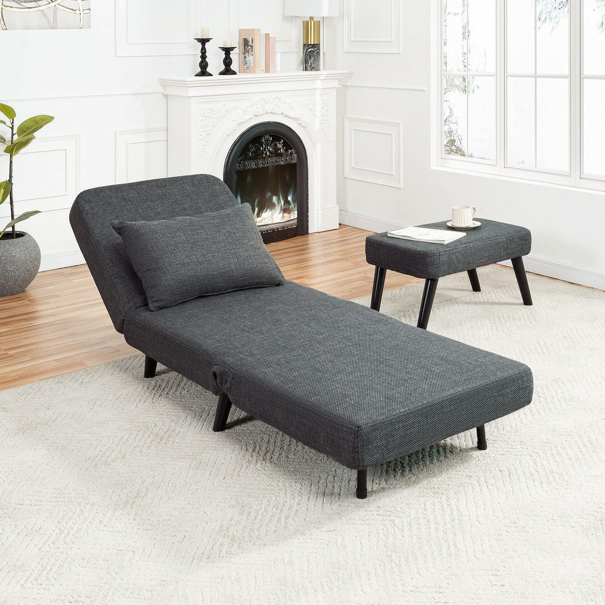 3 In 1 Foldable Linen Chaise Lounge With Adjustable Backrest - Furniture Home Direct