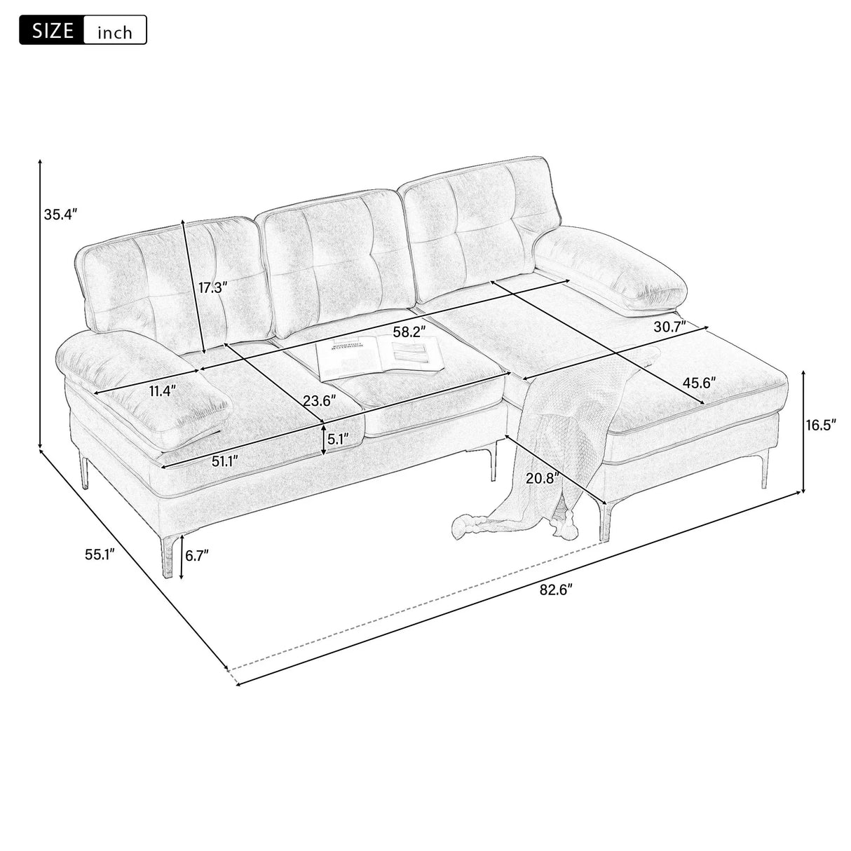 Modern L Shaped Sectional Sofa For Living Room - Furniture Home Direct