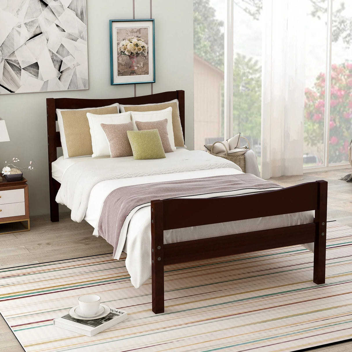 Twin Size Platform Bed With Headboard And Wooden Slat Support - Furniture Home Direct