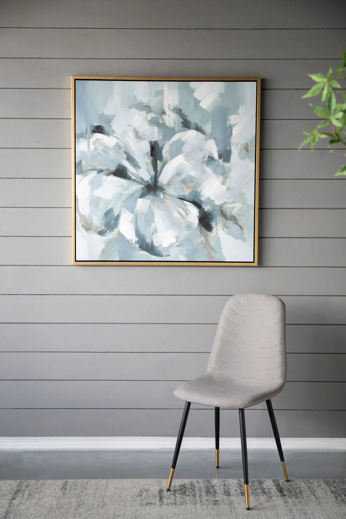 Large Modern Flower Oil Painting, SquareFrame Wall Art - Blue / Gray - Furniture Home Direct