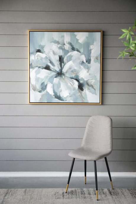 Large Modern Flower Oil Painting, SquareFrame Wall Art - Blue / Gray - Furniture Home Direct