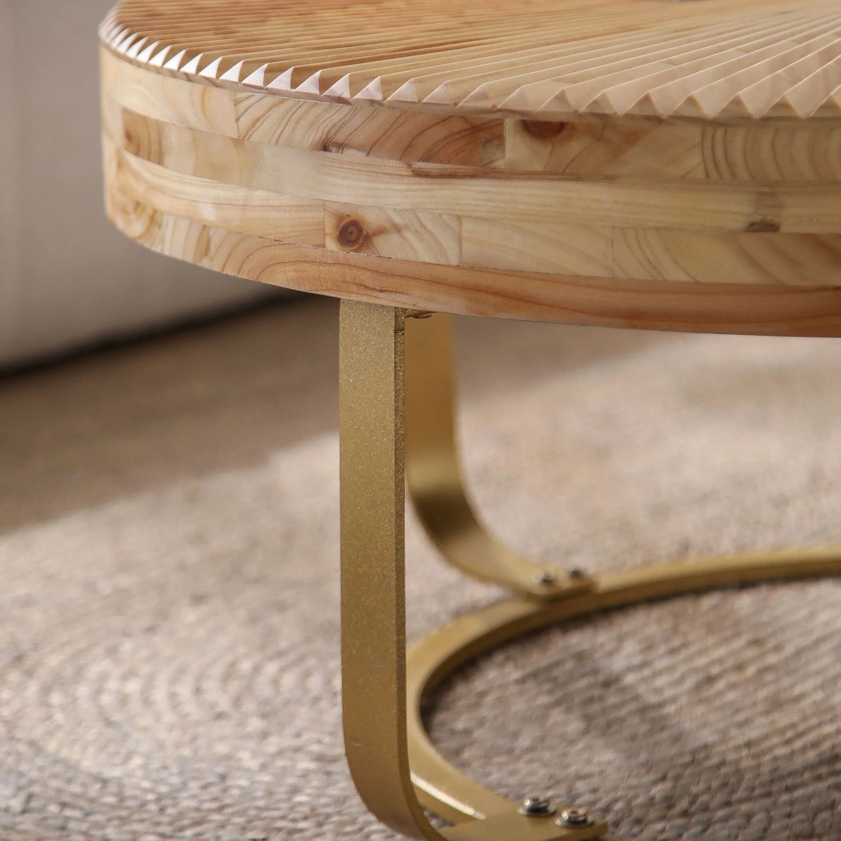 Coffee Table Round Carved Sunburst Top Natural Gold - Furniture Home Direct
