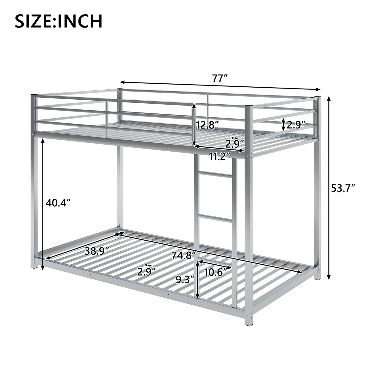 Metal Bunk Bed, Low Bunk Bed With Ladder - Furniture Home Direct