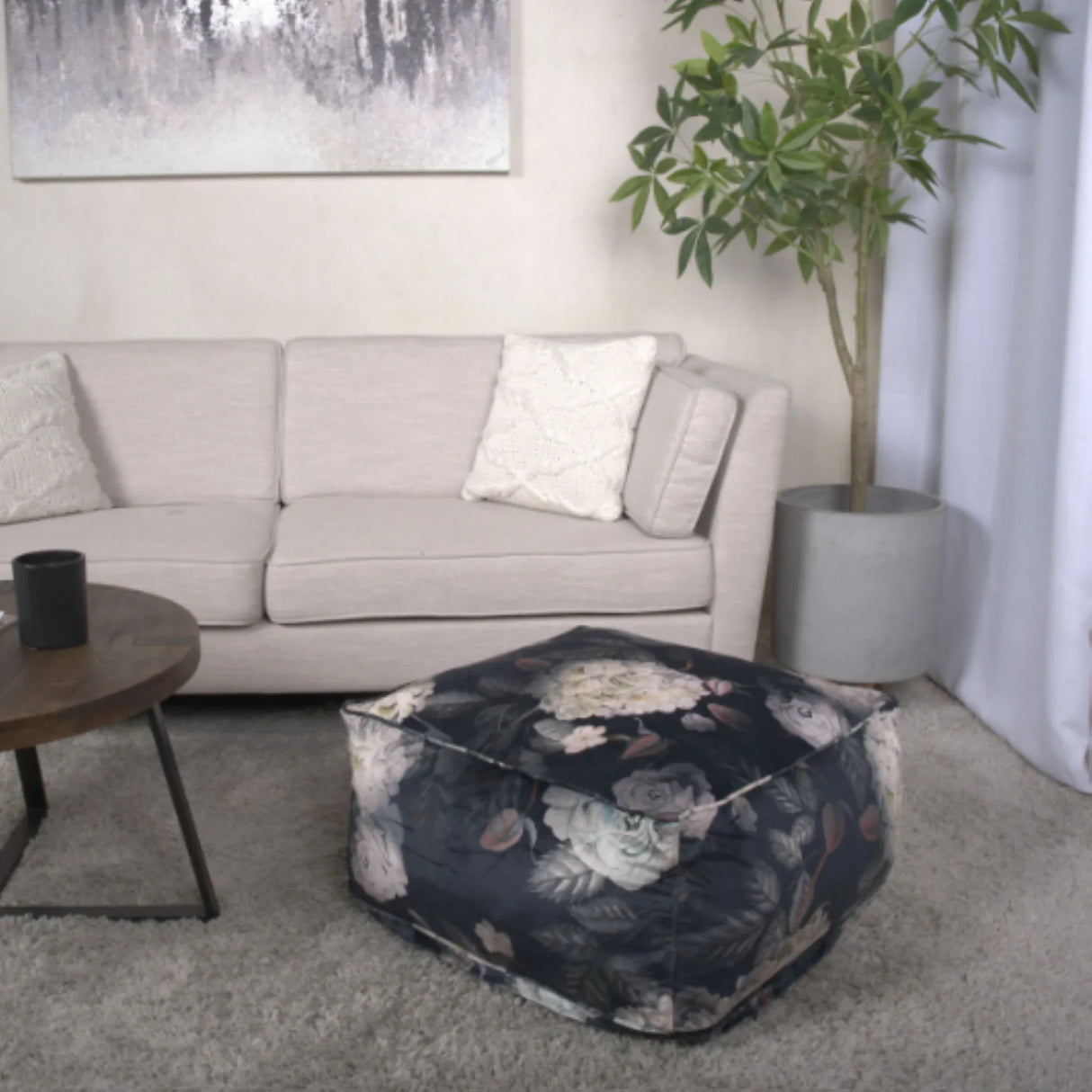 Hazel - Large Square Pouf With Flower Print - Furniture Home Direct