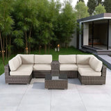 Elegant 4 Person Wicker Patio Seating Set With Cushions And Glass Top Table - Furniture Home Direct