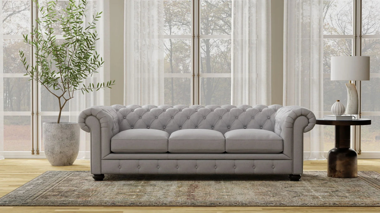 Traditional Tufted Leather Chesterfield Nailhead Sofa - Furniture Home Direct
