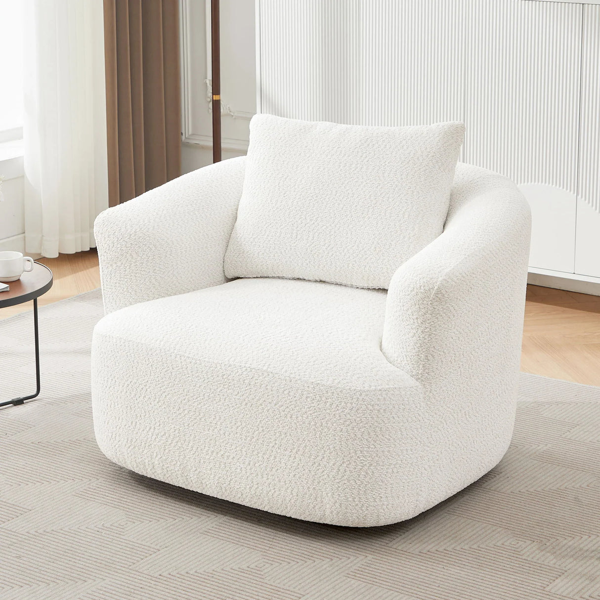 360° Swivel Barrel Sofa Chair With Throw Pillow, Chenille Upholstered Accent Chair - Furniture Home Direct