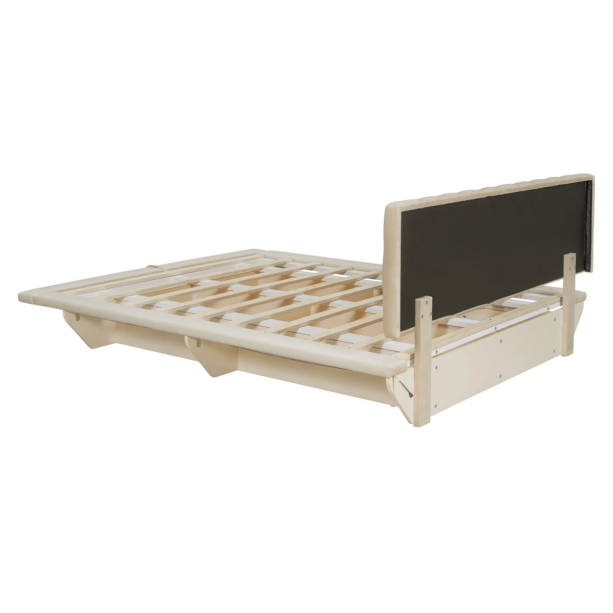 Queen Bed With Upholstered Storage And LED Lighting Beige - Furniture Home Direct