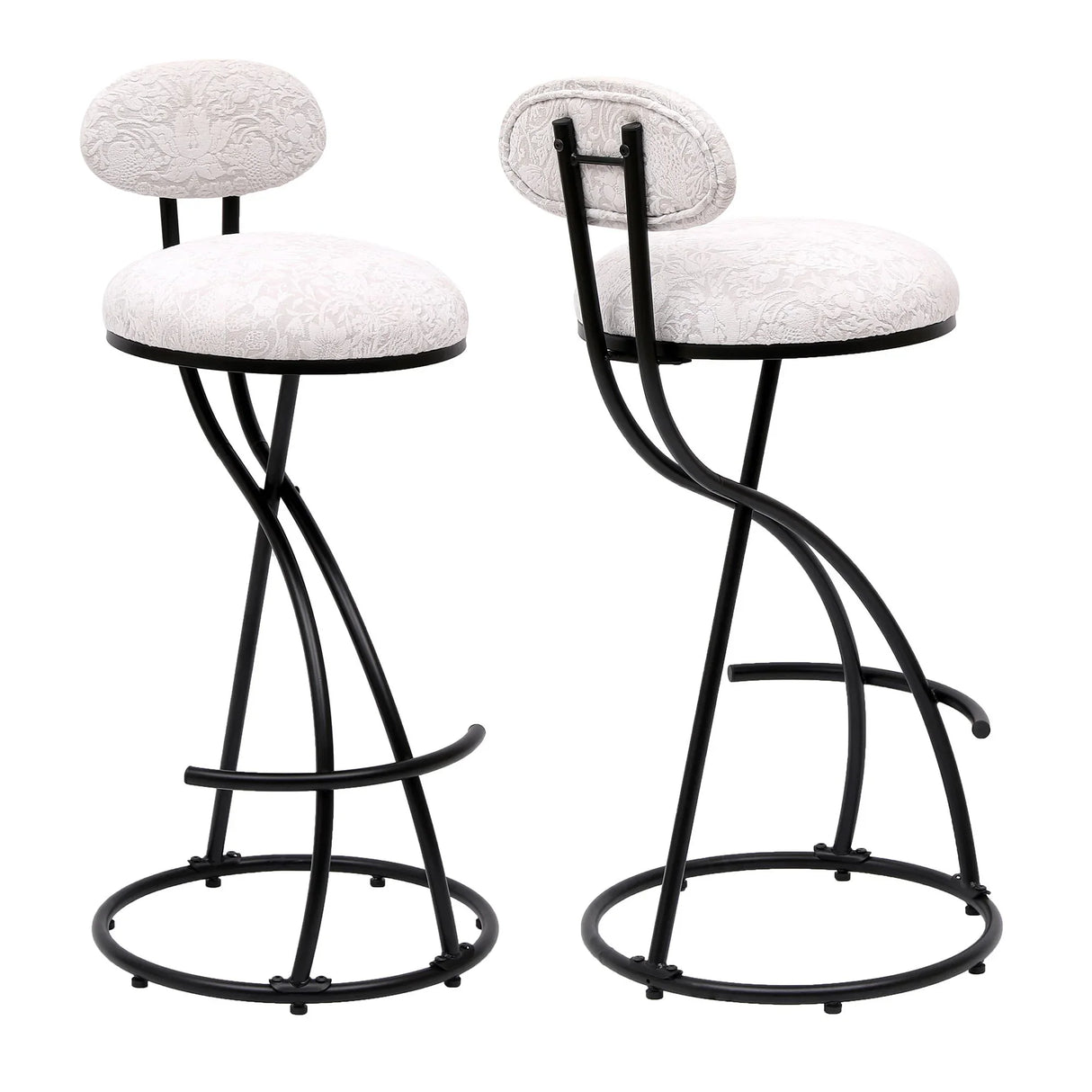 Round Print Bar Stools Upholstered Chairs For Kitchen (Set of 2) - Furniture Home Direct