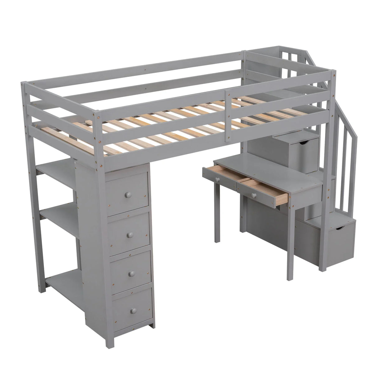 Loft Bed With Storage Drawers, Desk And Stairs With Shelves - Furniture Home Direct