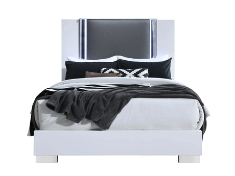 Queen Bedroom Set 5 Piece Modern with LED Lighting White - Furniture Home Direct