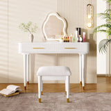 Modern Vanity Table Set With Mirror Touch Screen Lighted Mirror, Dressing Table And Cushioned Stool Set With 2 Large Drawers - White - Furniture Home Direct