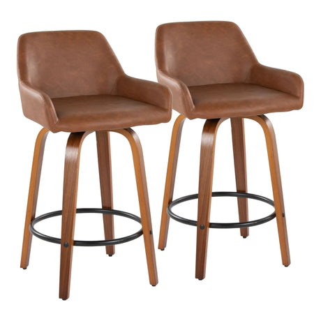 Daniella - Contemporary Fixed Height Counter Stool With Swivel With Round Footrest (Set of 2) - Furniture Home Direct
