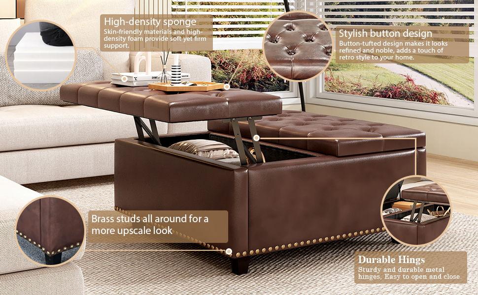 Large Square Storage Ottoman With 2 Storage Doors - Furniture Home Direct