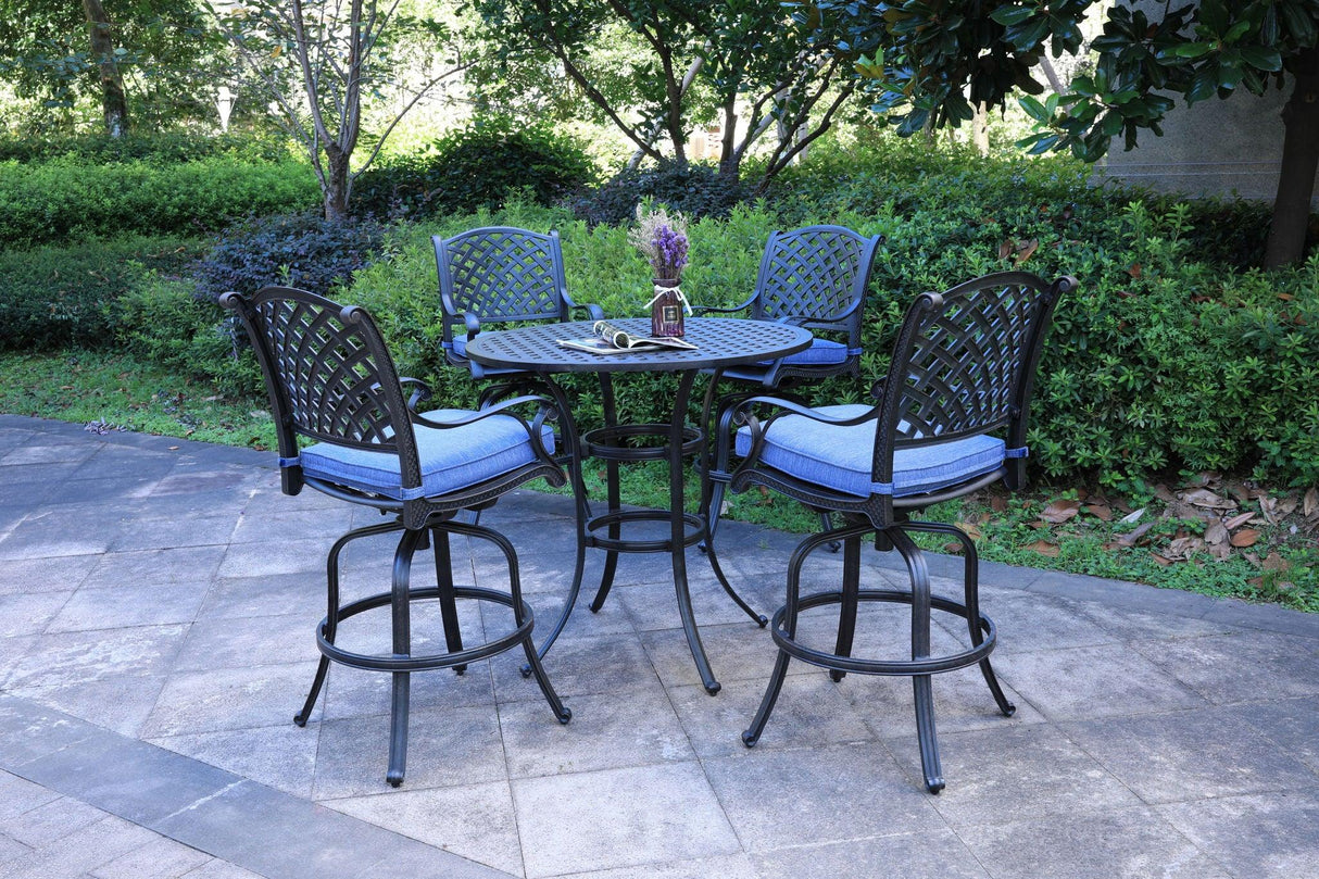 Round 41.97" Long Bar Height Dining Set With Cushions - Furniture Home Direct