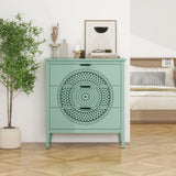3 Drawer Storage Cabinet With Hollow Carved Design And Metal Handles, Chest For Entryway, Living Room Or Bedroom - Light Green - Furniture Home Direct