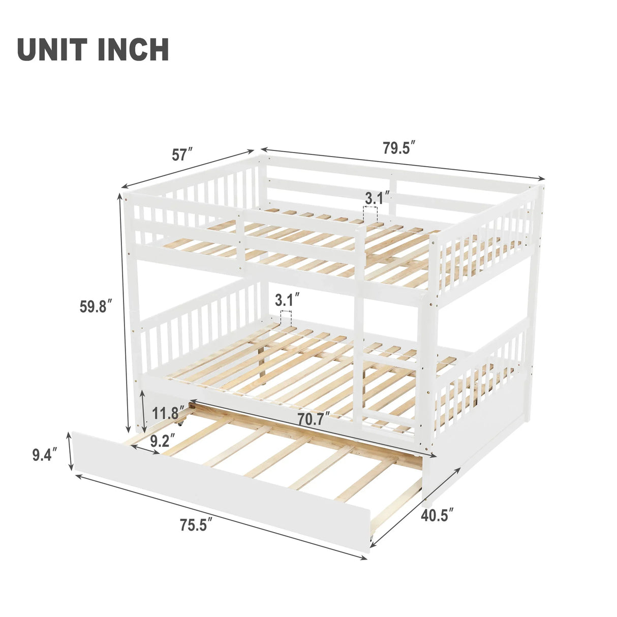 Bunk Bed With Trundle, Convertible To 2 Size Platform Bed, Bunk Bed With Ladder And Safety Rails For Kids - Furniture Home Direct