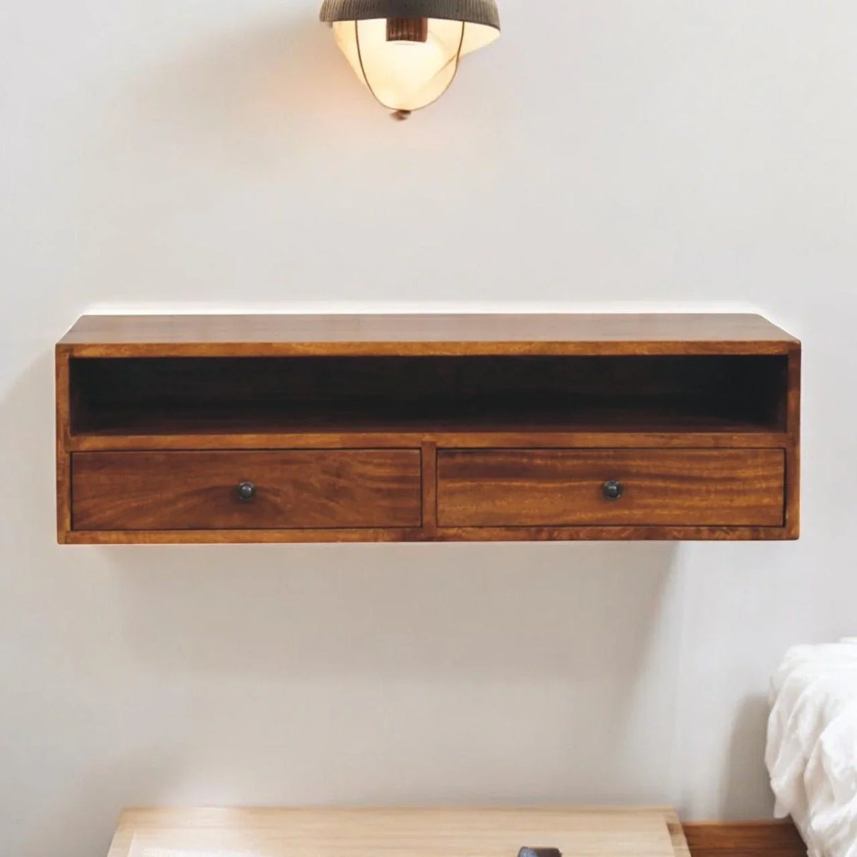 Lunar - 2 Drawer Wall Mounted Media Unit - Brown - Furniture Home Direct