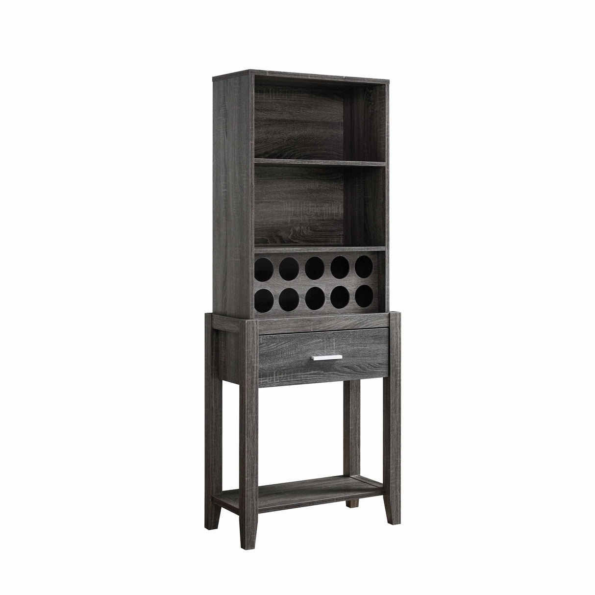 Wine Bar Cabinet, Kitchen Storage Cabinet With Drawer And Open Shelves - Distressed Gray - Furniture Home Direct