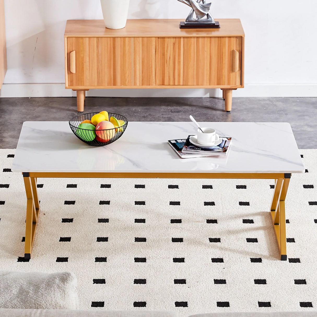 Coffee Table Marble Top Contemporary With Gold Frame White - Furniture Home Direct