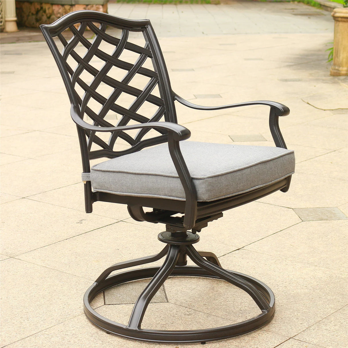 Outdoor Patio Aluminum Swivel Rocker Dining Chair With Cushion (Set of 2) - Furniture Home Direct