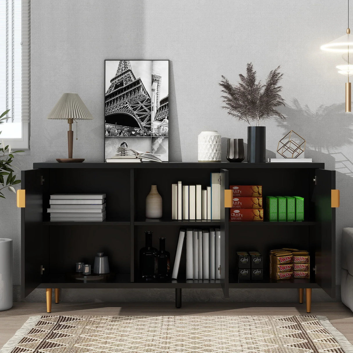 Modern TV Stand With 3 Doors And Adjustable Shelves - Furniture Home Direct