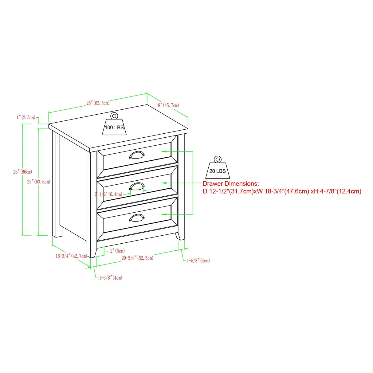 Transitional Farmhouse Framed 3 Drawer Nighstand With Cup Handles - Furniture Home Direct