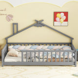 House-Shaped Bedside Floor Bed With Guardrails, Slats, Without Door - Furniture Home Direct