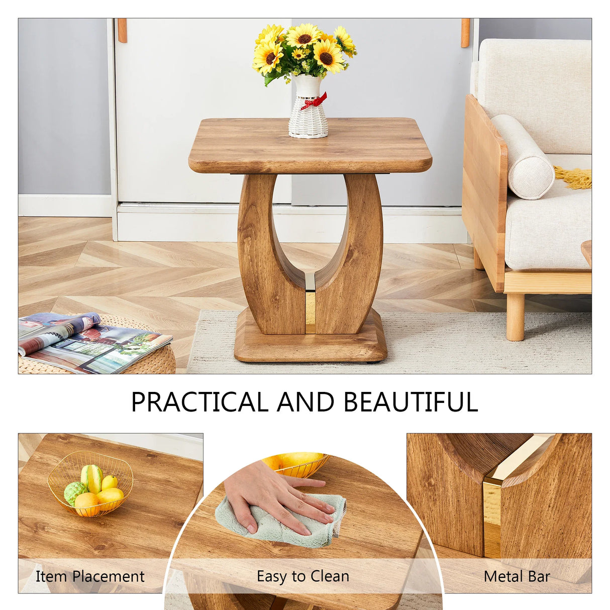 Coffee Table Set With Circular Arc Base And Wood Tone - Furniture Home Direct