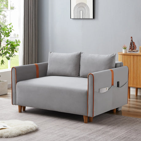 Convertible Comfortable Sleeper Velvet Sofa Couch with Storage for for Living Room Bedroom Sofabed Gray - Furniture Home Direct