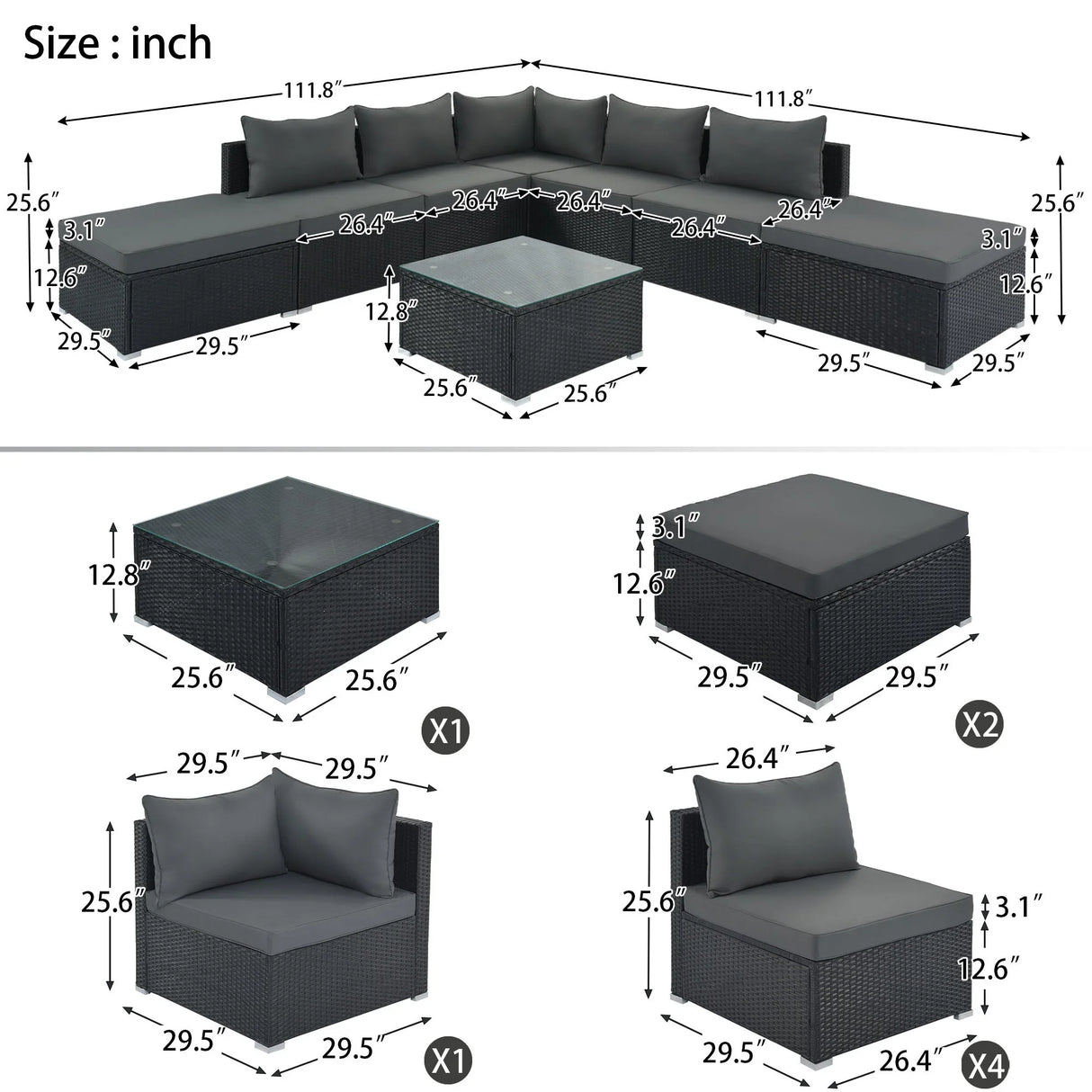 8 Pieces Outdoor Patio Furniture Conversation Wicker Sofa Set - Furniture Home Direct