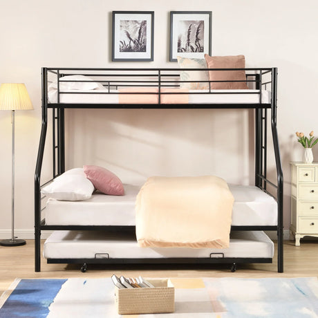 Twin Over Full Modern Metal Bunk Bed With Trundle - Black - Furniture Home Direct