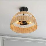 Twinkle - Double Lights Semi Flush With Shade - Black / Rattan - Furniture Home Direct