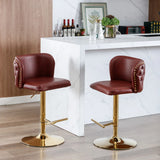 Counter Height Bar Stool Tufted Leather Swivel Burgundy - Furniture Home Direct