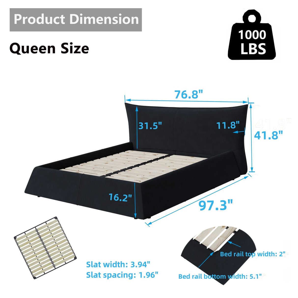 Upholstered Platform Bed With Special Shaped Velvet Headboard - Furniture Home Direct