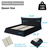 Upholstered Platform Bed With Special Shaped Velvet Headboard - Furniture Home Direct