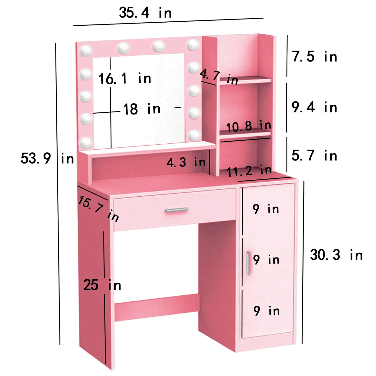 Vanity Desk With Illuminated Mirror And Storage Pink - Furniture Home Direct