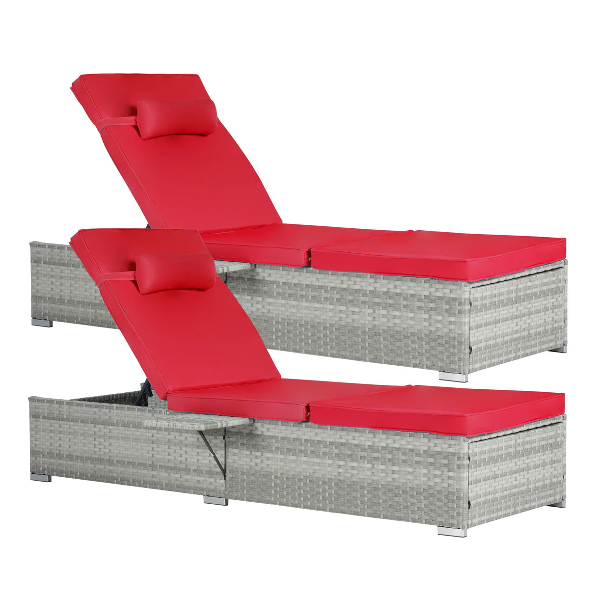Chaise Lounge Outdoor Set Of 2 Cushioned Rattan Red - Furniture Home Direct