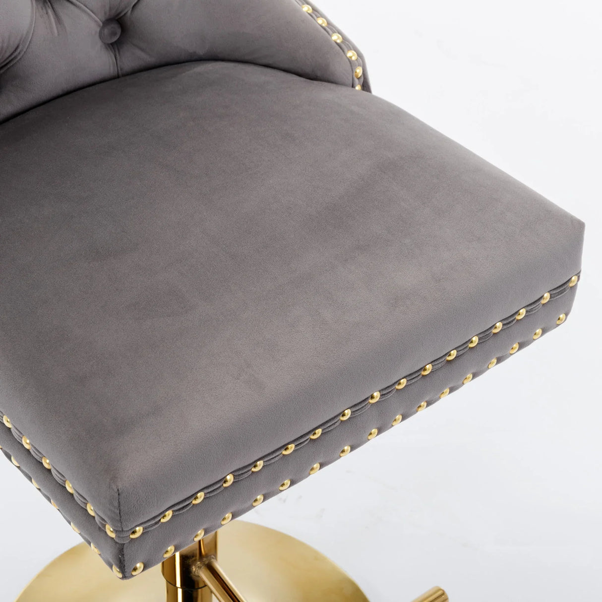 Counter Stools Tufted Velvet Back Swivel Gold Base Gray - Furniture Home Direct