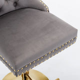Counter Stools Tufted Velvet Back Swivel Gold Base Gray - Furniture Home Direct
