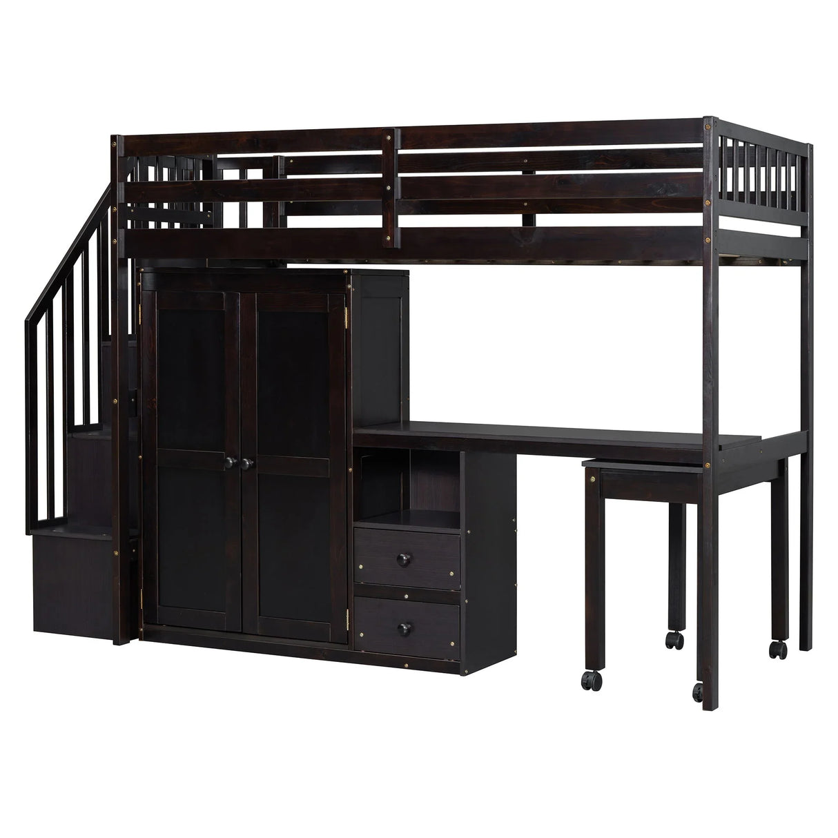 Loft Bed With Stairs, Bookshelf, Drawers, Desk & Wardrobe, Space Saving Multifunctional Furniture - Furniture Home Direct
