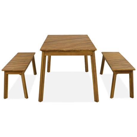 3 Pieces Acacia Wood Table Bench Dining Set For Outdoor & Indoor Furniture With 2 Benches, Picnic Beer Table For Patio, Porch, Garden, Poolside - Natural - Furniture Home Direct