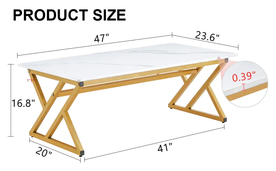 Coffee Table Marble Top Contemporary With Gold Frame White - Furniture Home Direct