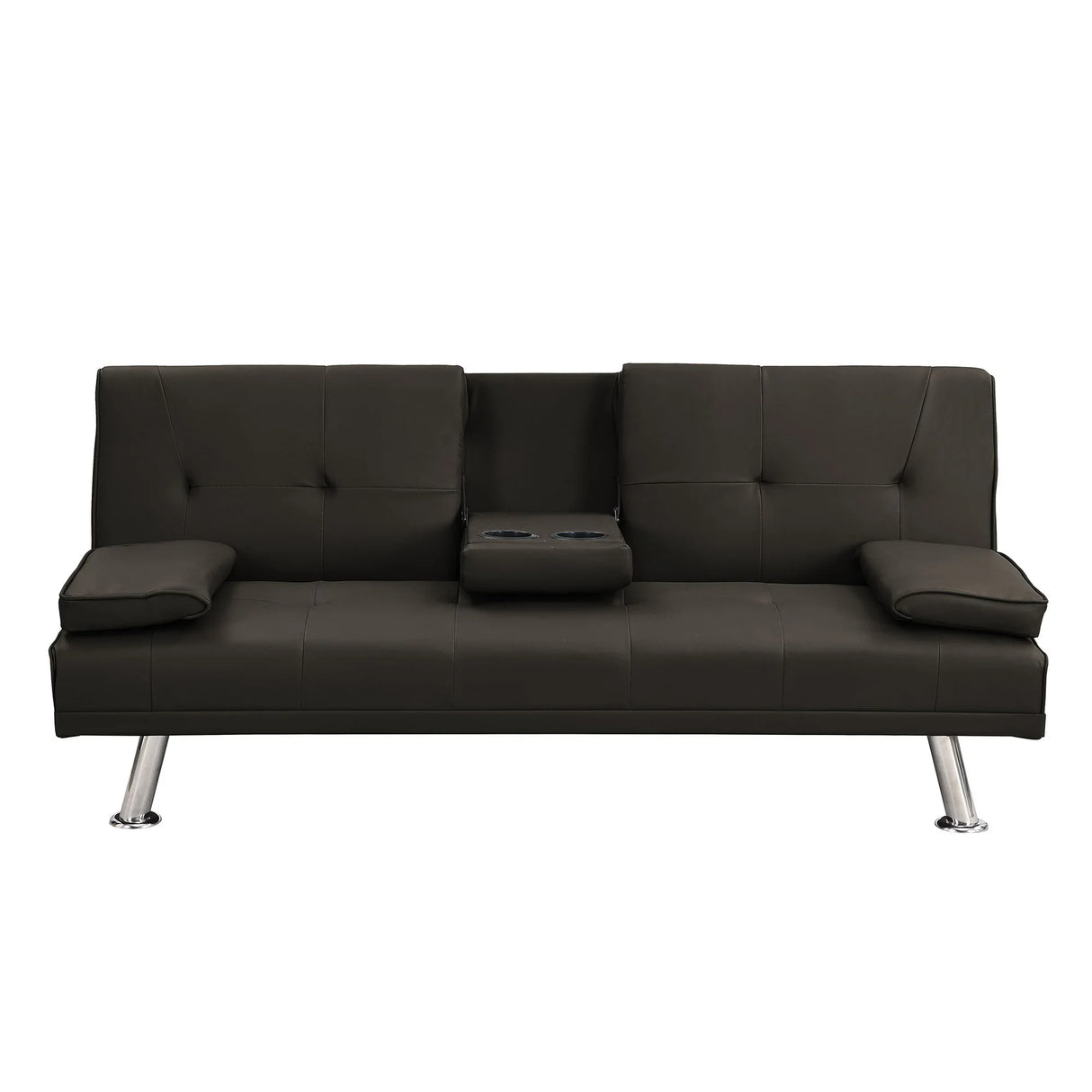 Sofa Bed With Armrest Two Holders Wood Frame, Stainless Leg Futon - Furniture Home Direct