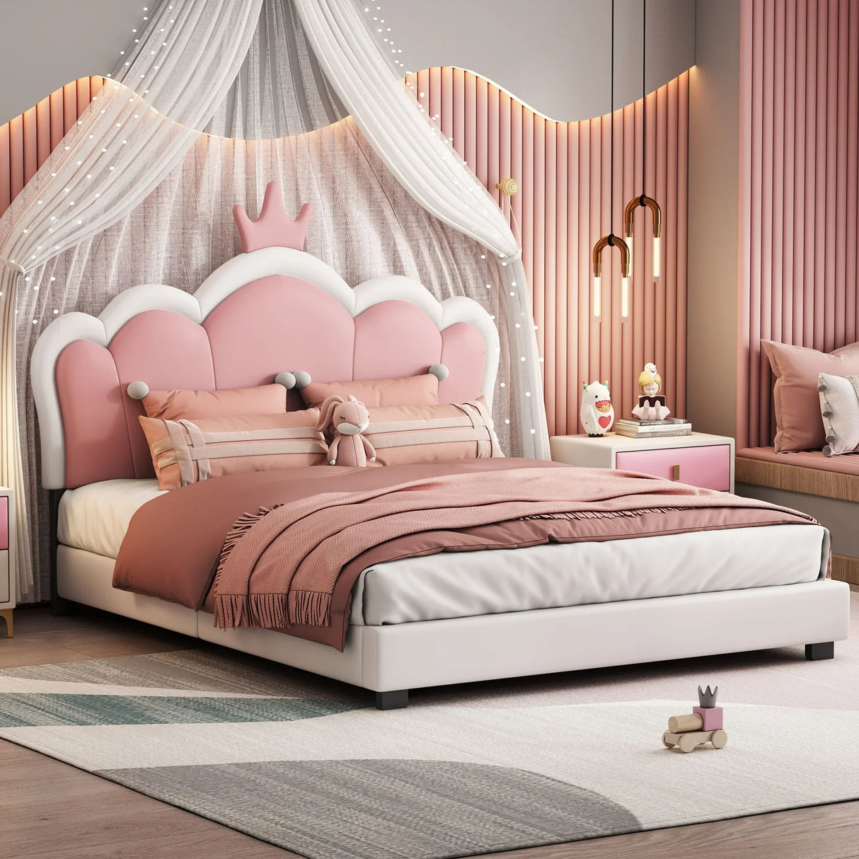 Upholstered Princess Platform Bed With Crown Headboard - Furniture Home Direct