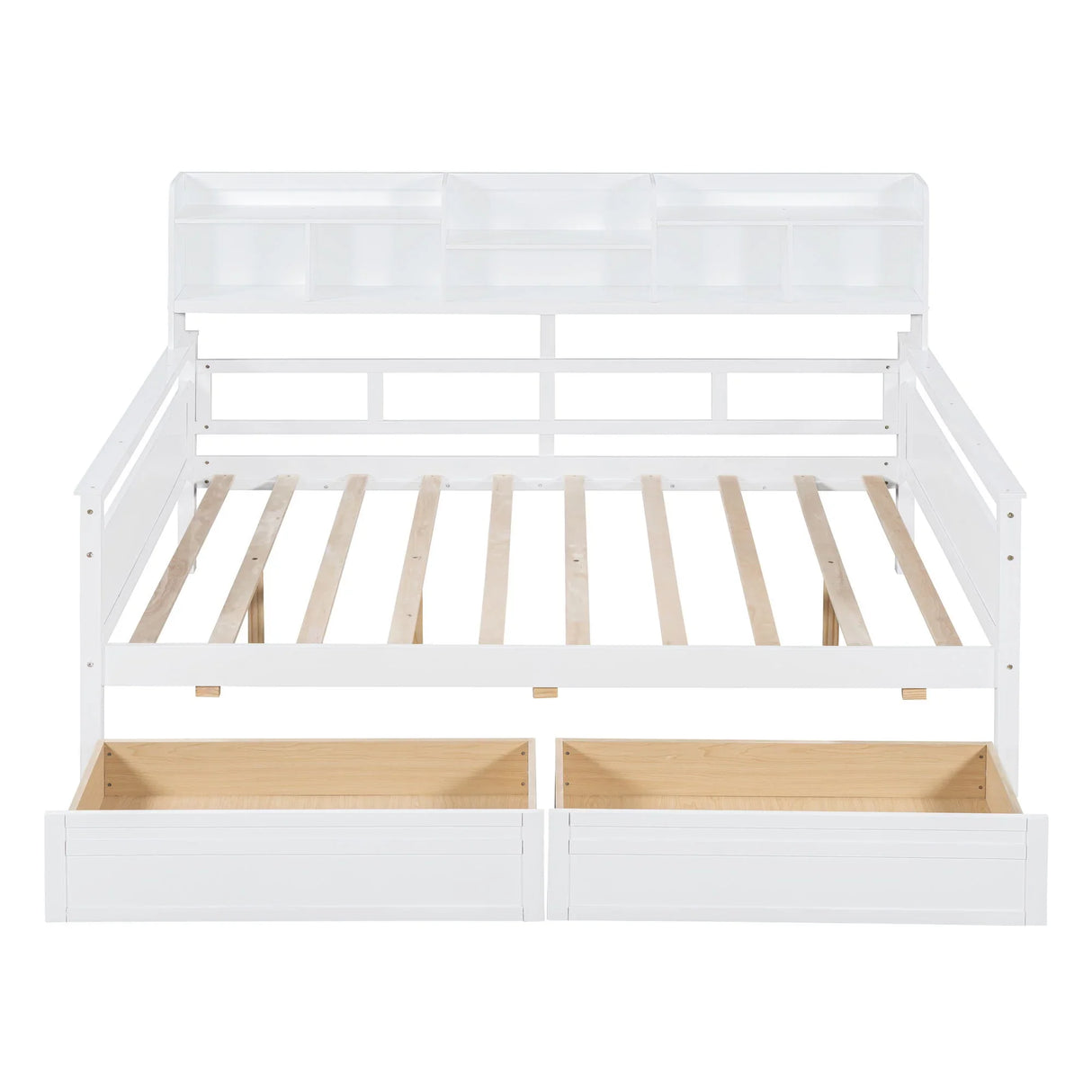 Daybed, Wood Slat Support, With Bedside Shelves And Two Drawers - Furniture Home Direct