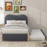 Upholstered Platform Bed With Wood Supporting Feet And Trundle - Furniture Home Direct