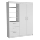 Wardrobe With Nightstand And Shelves Drawers Large White - Furniture Home Direct