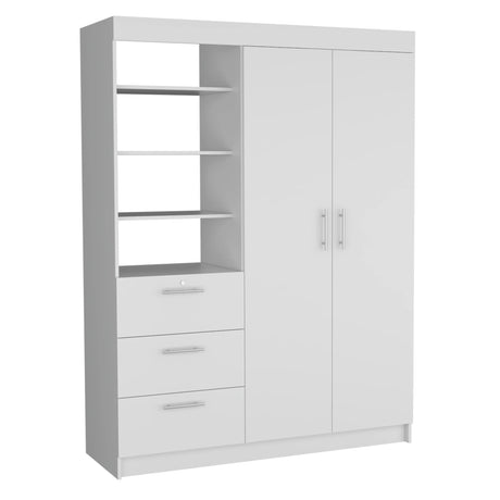 Wardrobe With Nightstand And Shelves Drawers Large White - Furniture Home Direct