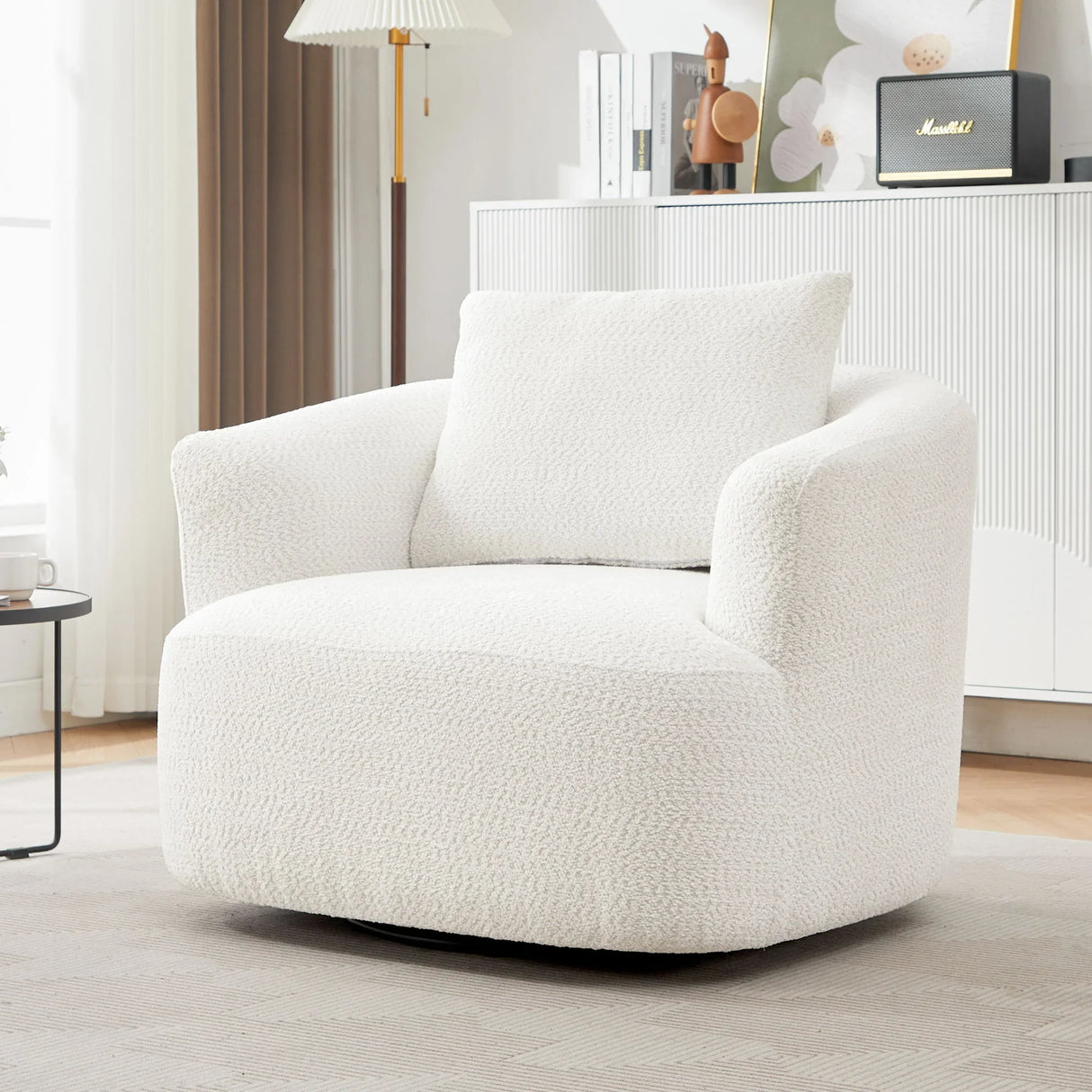 360° Swivel Barrel Sofa Chair With Throw Pillow, Chenille Upholstered Accent Chair - Furniture Home Direct